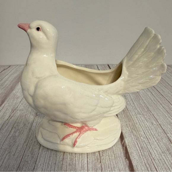 5" Ceramic White Dove Pigeon Bird Planter Figurine Made in Japan Vintage Chip - Picture 3 of 10